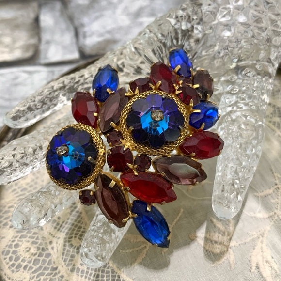 Vintage Owl Mask Rivoli Heliotrope Margarita Twisted Rope Rhinestones Brooch Pin - Picture 3 of 9